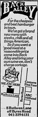 Back Alley advert 1978.