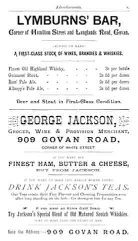Advert for Lymburn's Bar, Govan